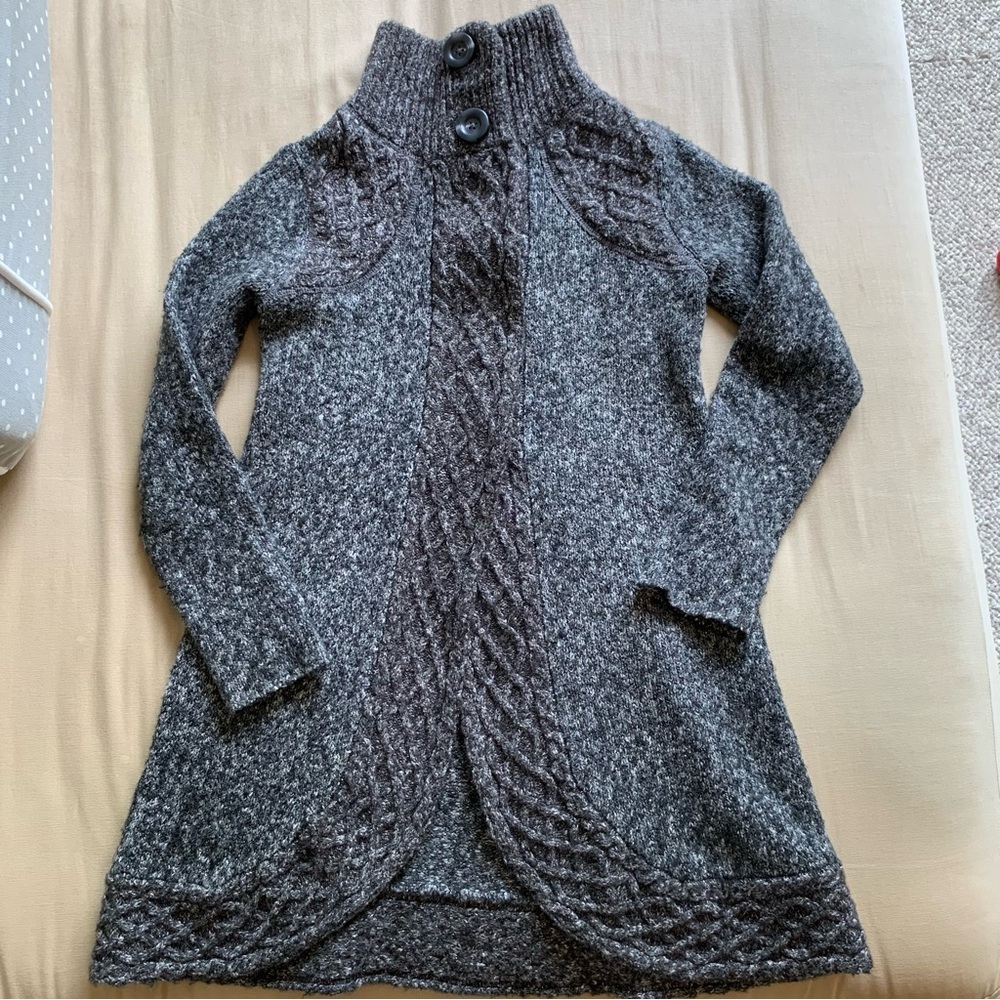 prAna Angelica Duster Cardigan Sweater Jacket Women S Gray Cable Knit Mid-Length - Picture 11 of 13
